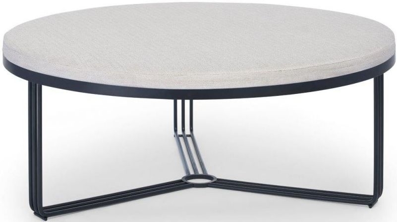 Gillmore Space Finn Natural Woven Fabric And Black Matt Large Round Footstool