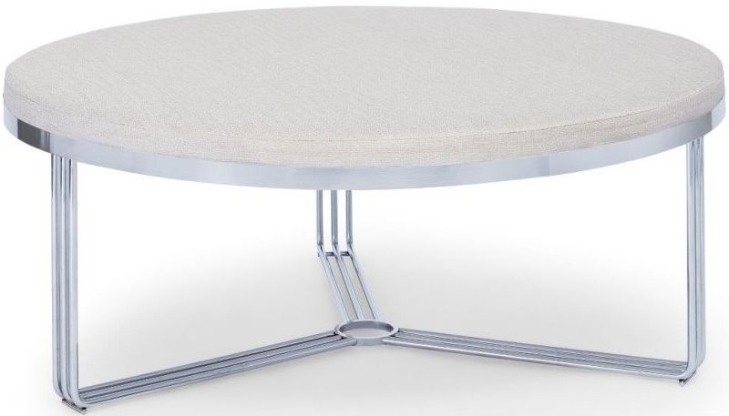 Gillmore Space Finn Natural Woven Fabric And Chrome Large Round Footstool