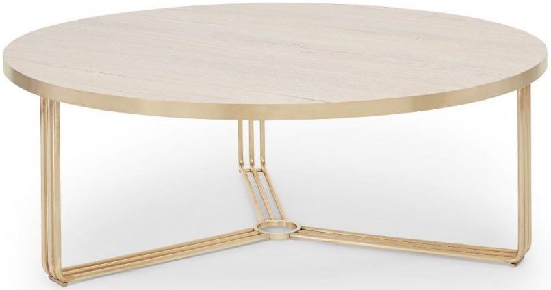 Gillmore Space Finn Pale Oak Laminate And Brass Brushed Large Round Coffee Table