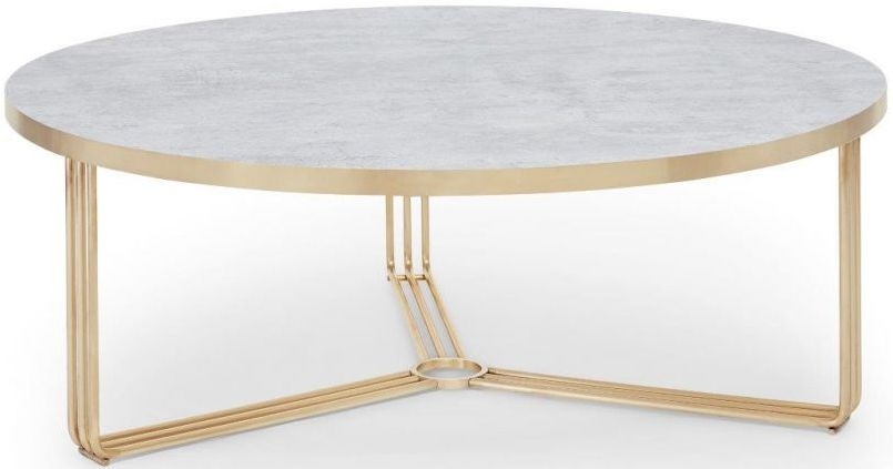 Gillmore Space Finn Pale Stone Laminate And Brass Brushed Large Round Coffee Table