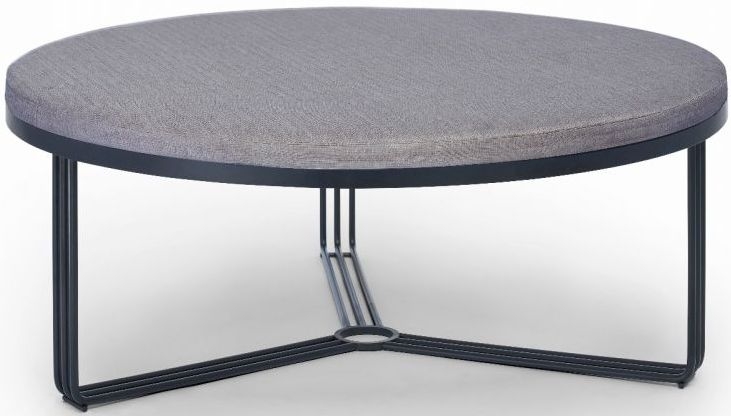 Gillmore Space Finn Pewter Woven Fabric And Black Matt Large Round Footstool