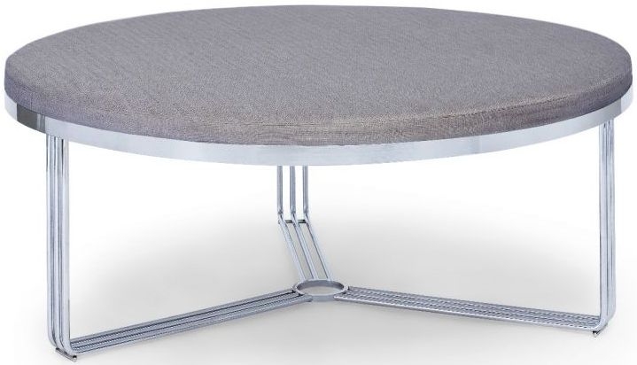 Gillmore Space Finn Pewter Woven Fabric And Chrome Large Round Footstool