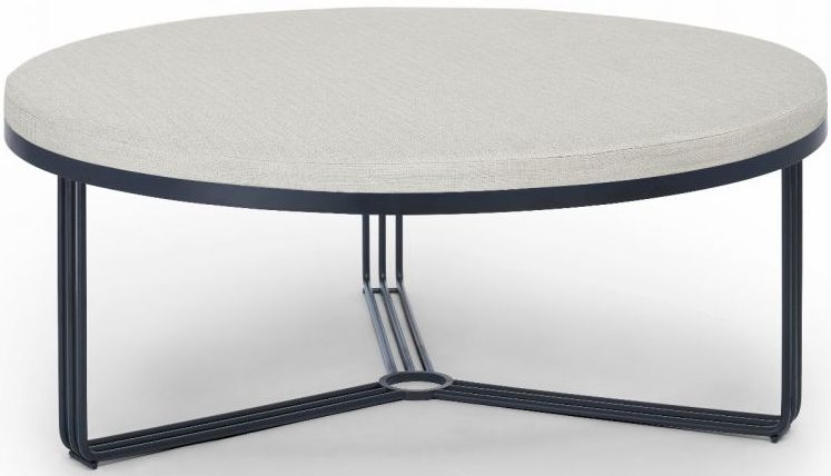 Gillmore Space Finn Silver Woven Fabric And Black Matt Large Round Footstool
