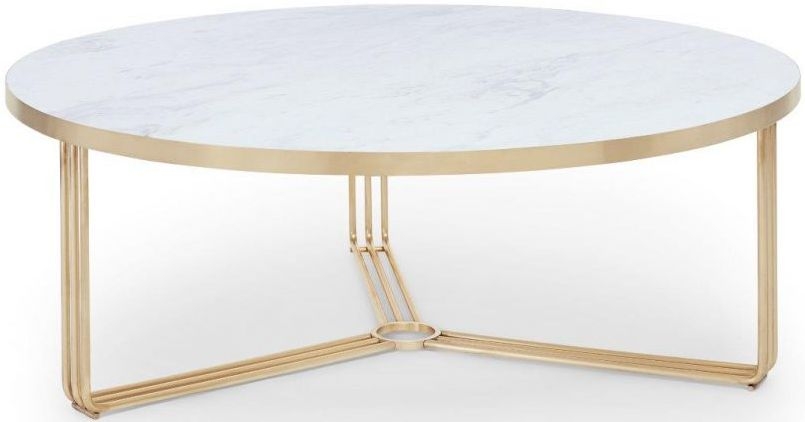 Gillmore Space Finn White Marble And Brass Brushed Large Round Coffee Table