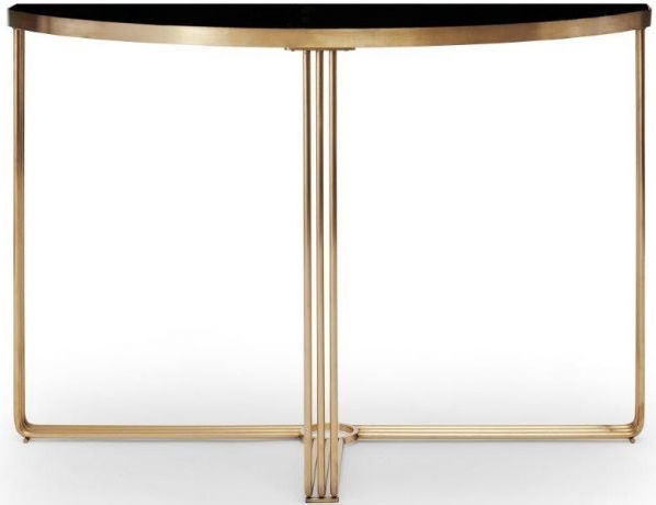 Gillmore Space Finn Black Glass And Brass Brushed Half Moon Console Table