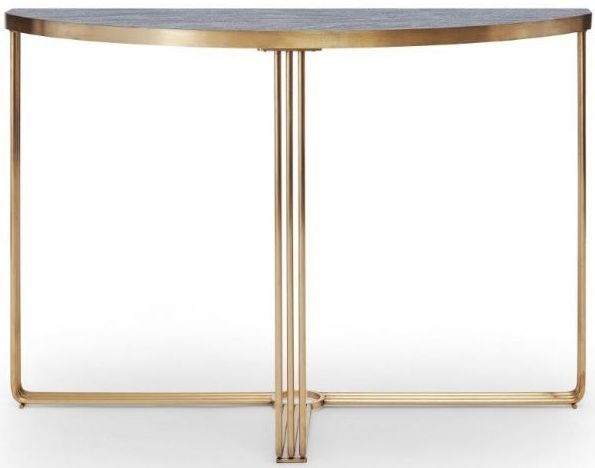 Gillmore Space Finn Dark Oak Laminate And Brass Brushed Half Moon Console Table