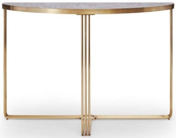 Gillmore Space Finn Dark Stone Laminate And Brass Brushed Half Moon Console Table