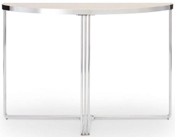Gillmore Space Finn Pale Oak Laminate And Chrome Half Moon Console Table