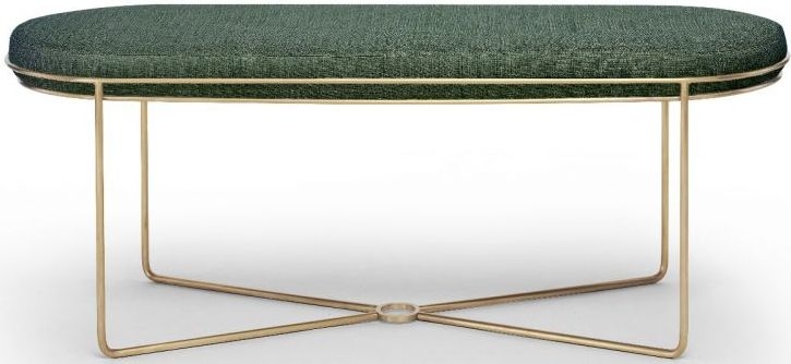 Gillmore Space Finn Conifer Green Woven Fabric And Brass Brushed Ottoman Stool