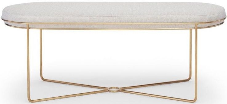Gillmore Space Finn Natural Woven Fabric And Brass Brushed Ottoman Stool