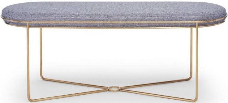 Gillmore Space Finn Pewter Woven Fabric And Brass Brushed Ottoman Stool