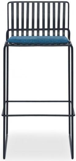 Gillmore Space Finn Admiral Blue Woven Fabric And Black Matt Bar Stool Sold In Pairs