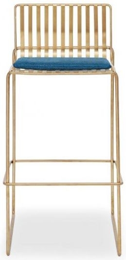 Gillmore Space Finn Admiral Blue Woven Fabric And Brass Brushed Bar Stool Sold In Pairs