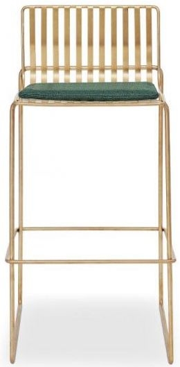 Gillmore Space Finn Conifer Green Woven Fabric And Brass Brushed Bar Stool Sold In Pairs