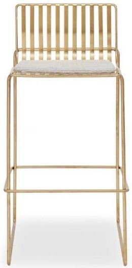 Gillmore Space Finn Natural Woven Fabric And Brass Brushed Bar Stool Sold In Pairs