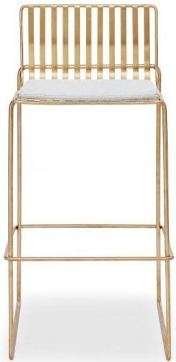 Gillmore Space Finn Silver Woven Fabric And Brass Brushed Bar Stool Sold In Pairs