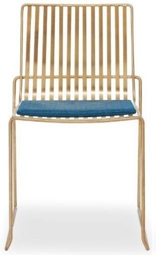 Gillmore Space Finn Admiral Blue Woven Fabric And Brass Brushed Stacking Dining Chair Sold In Pairs