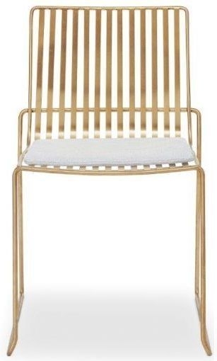 Gillmore Space Finn Silver Woven Fabric And Brass Brushed Stacking Dining Chair Sold In Pairs