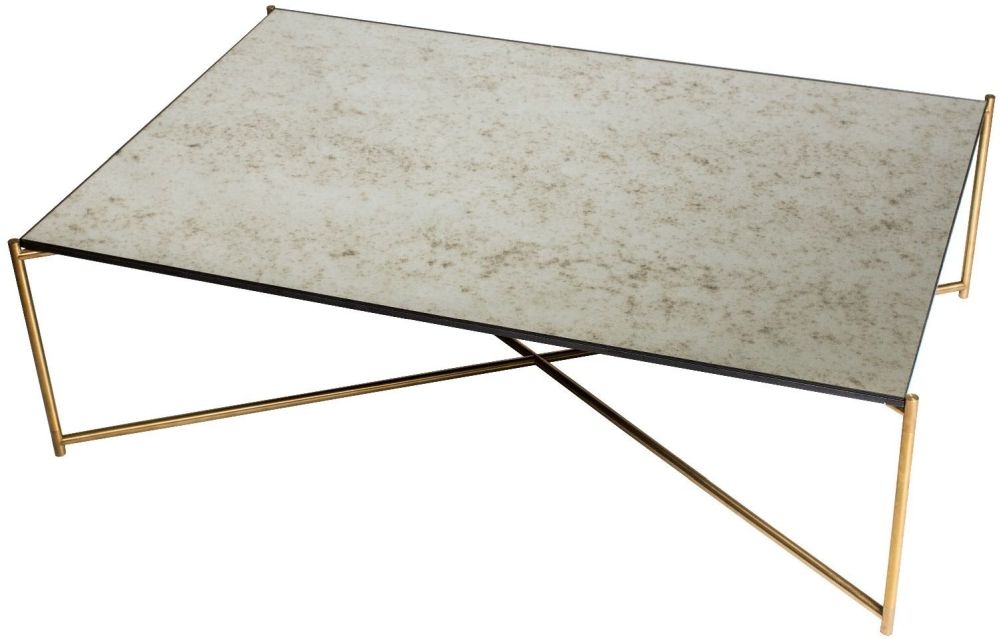 Gillmore Space Iris Antiqued Glass Top Rectangular Coffee Table With Brass Frame