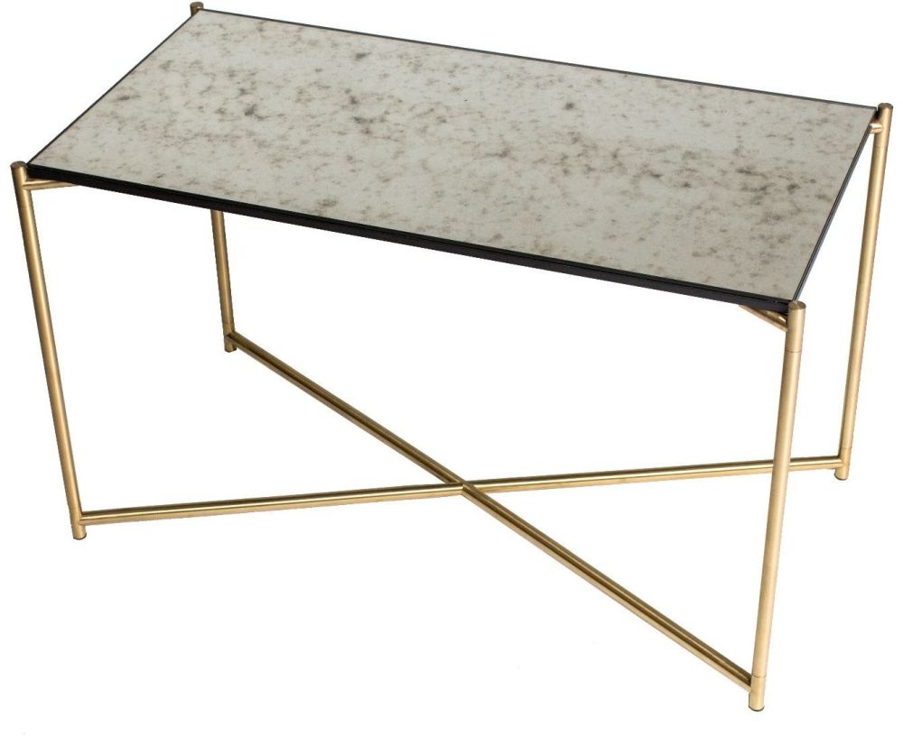 Gillmore Space Iris Antiqued Glass Top Rectangular Side Table With Brass Frame