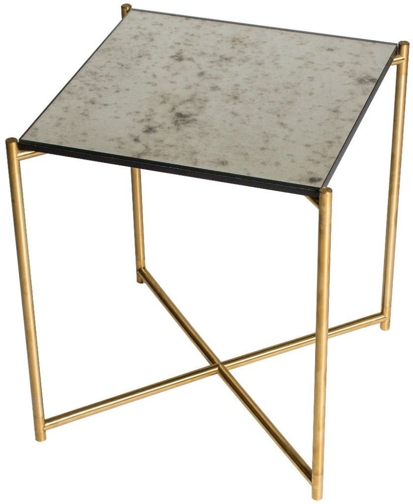 Gillmore Space Iris Antiqued Glass Top Square Side Table With Brass Frame