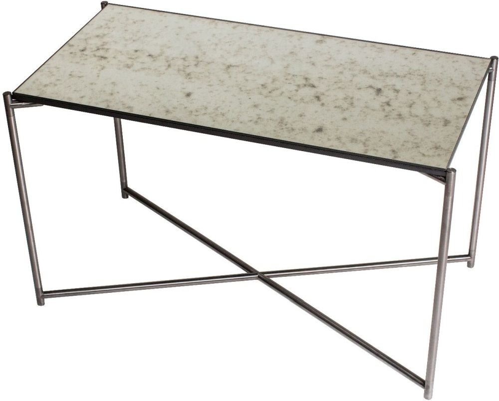 Gillmore Space Iris Antiqued Glass Top Rectangular Side Table With Gun Metal Frame
