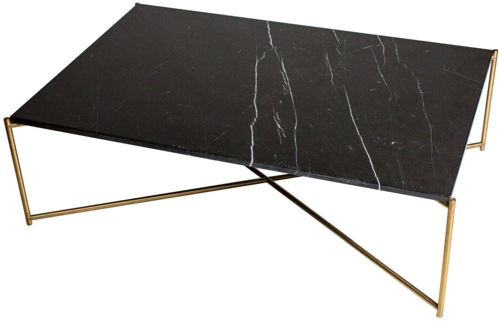 Gillmore Space Iris Black Marble Top With Brass Frame Coffee Table Rectangular