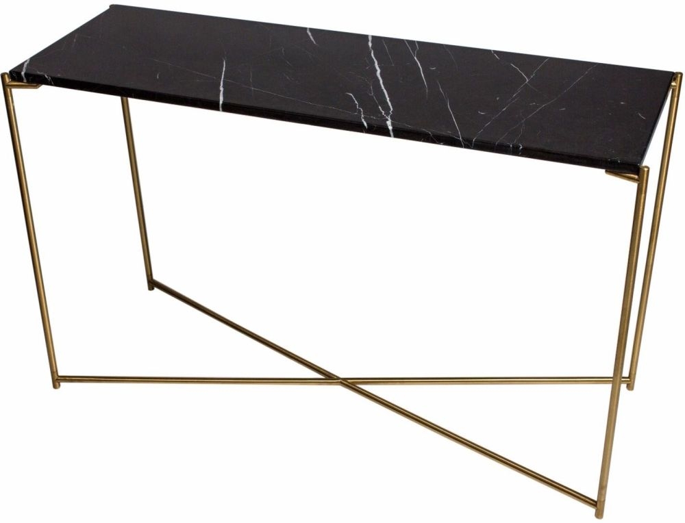 Gillmore Space Iris Black Marble Top With Brass Frame Console Table Large