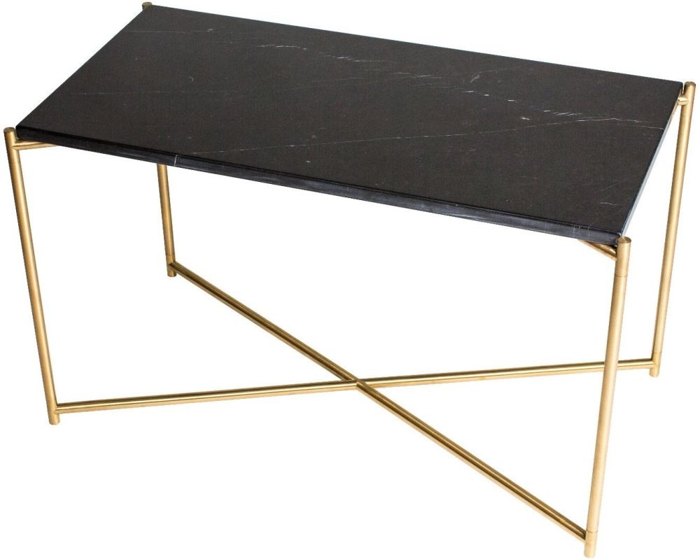 Gillmore Space Iris Black Marble Top With Brass Frame Side Table Rectangular