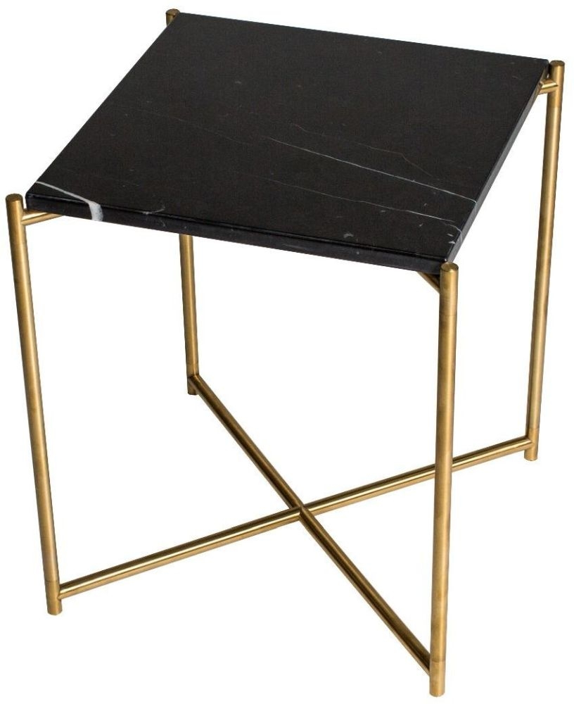 Gillmore Space Iris Black Marble Top With Brass Frame Side Table Square