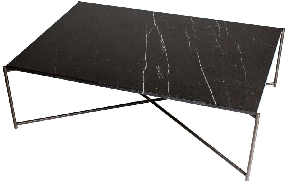 Gillmore Space Iris Black Marble Top Rectangular Coffee Table With Gun Metal Frame