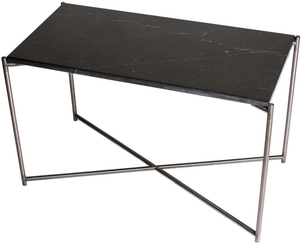 Gillmore Space Iris Black Marble Top Rectangular Side Table With Gun Metal Frame