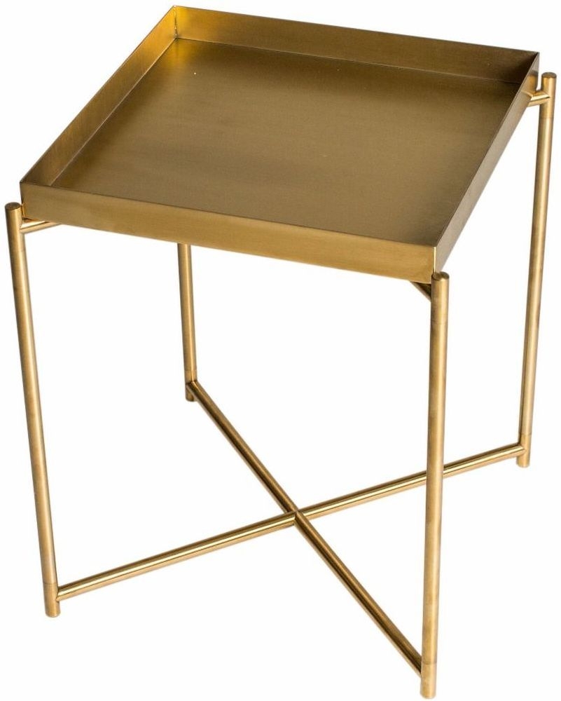 Gillmore Space Iris Brass Tray Top With Brass Frame Square Side Table
