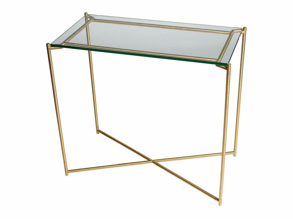 Gillmore Space Iris Clear Glass Top Small Console Table With Brass Frame