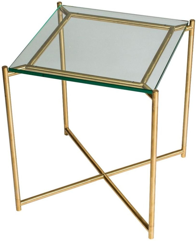 Gillmore Space Iris Clear Glass Top Square Side Table With Brass Frame
