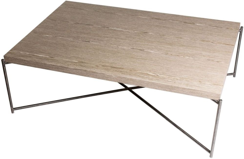 Gillmore Space Iris Weathered Oak Top Rectangular Coffee Table With Gun Metal Frame