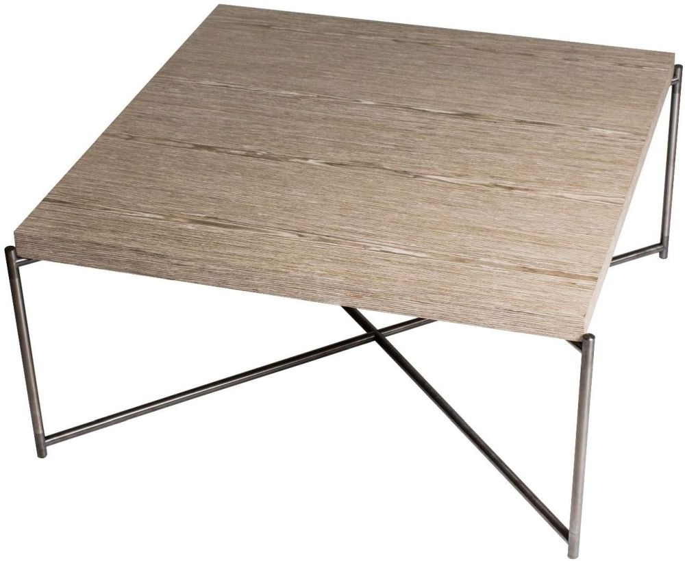 Gillmore Space Iris Weathered Oak Top Square Coffee Table With Gun Metal Frame