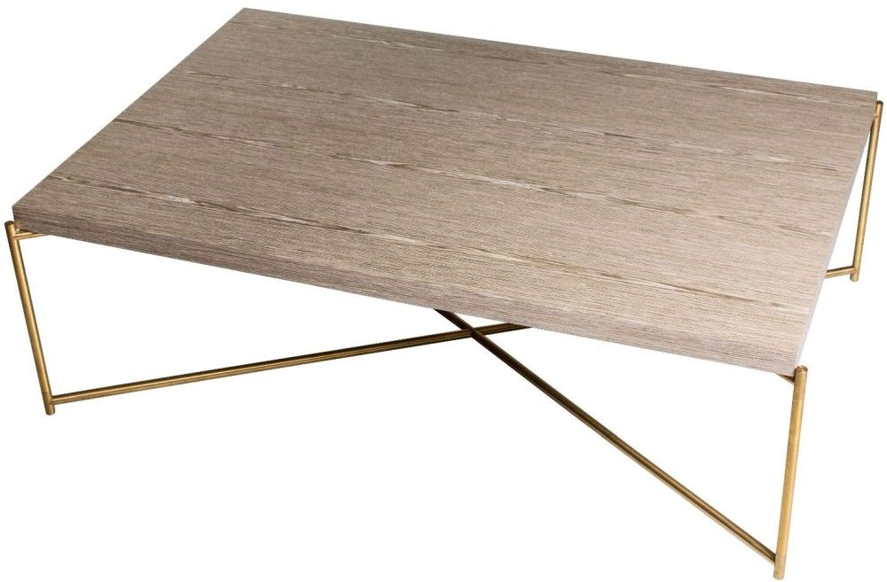 Gillmore Space Iris Weathered Oak Rectangular Coffee Table With Brass Frame