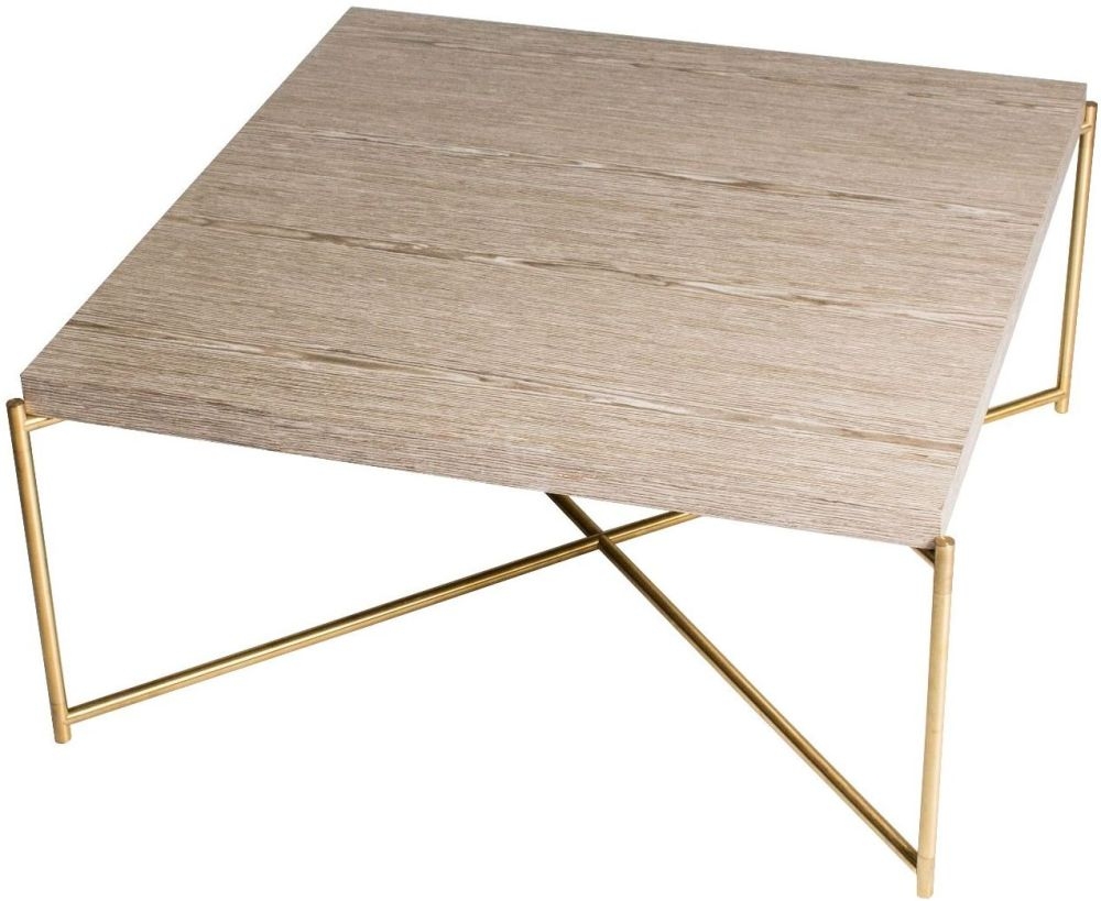 Gillmore Space Iris Weathered Oak Square Coffee Table With Brass Frame