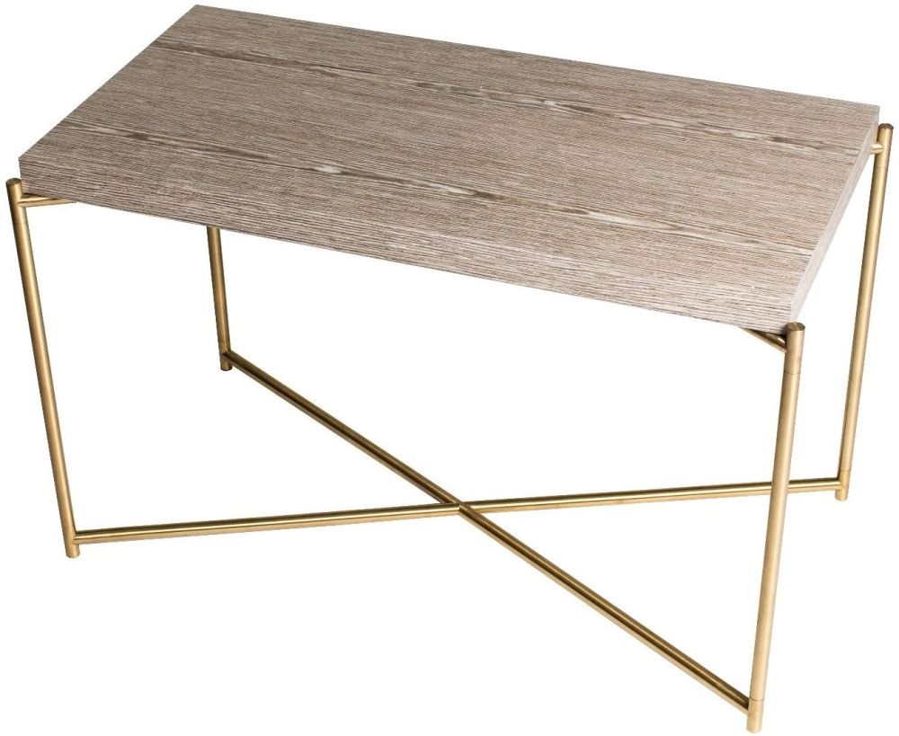Gillmore Space Iris Weathered Oak Rectangular Side Table With Brass Frame