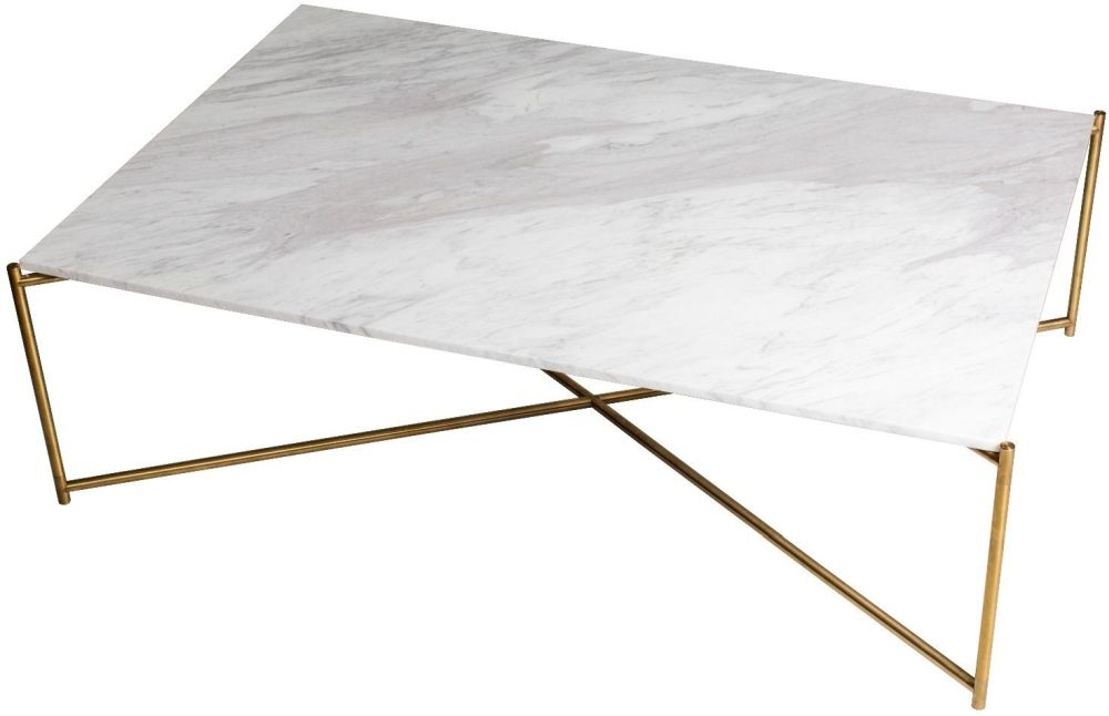 Gillmore Space Iris White Marble Top Rectangular Coffee Table With Brass Frame