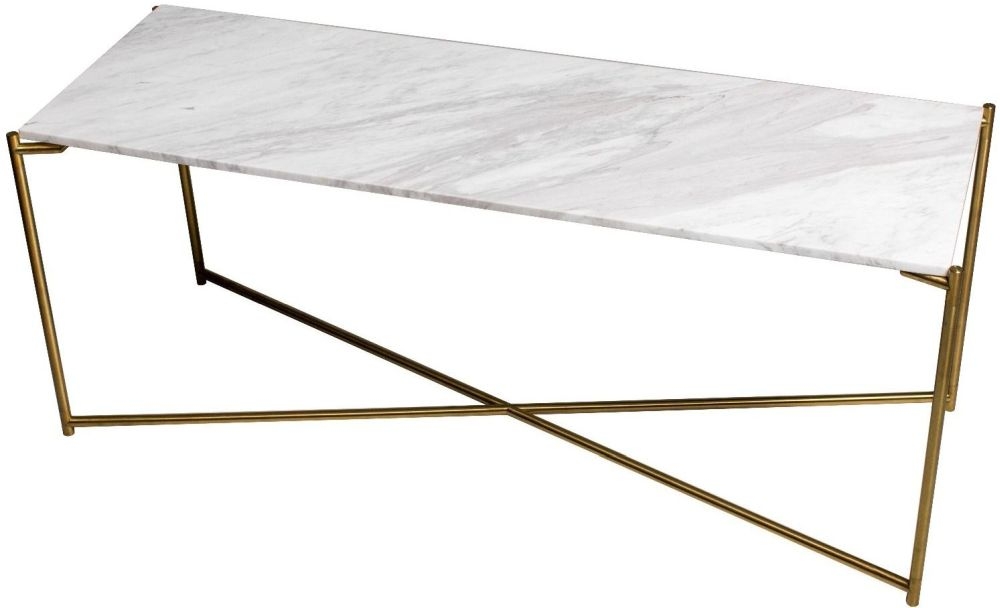Gillmore Space Iris White Marble Top With Brass Frame Console Table Large Low
