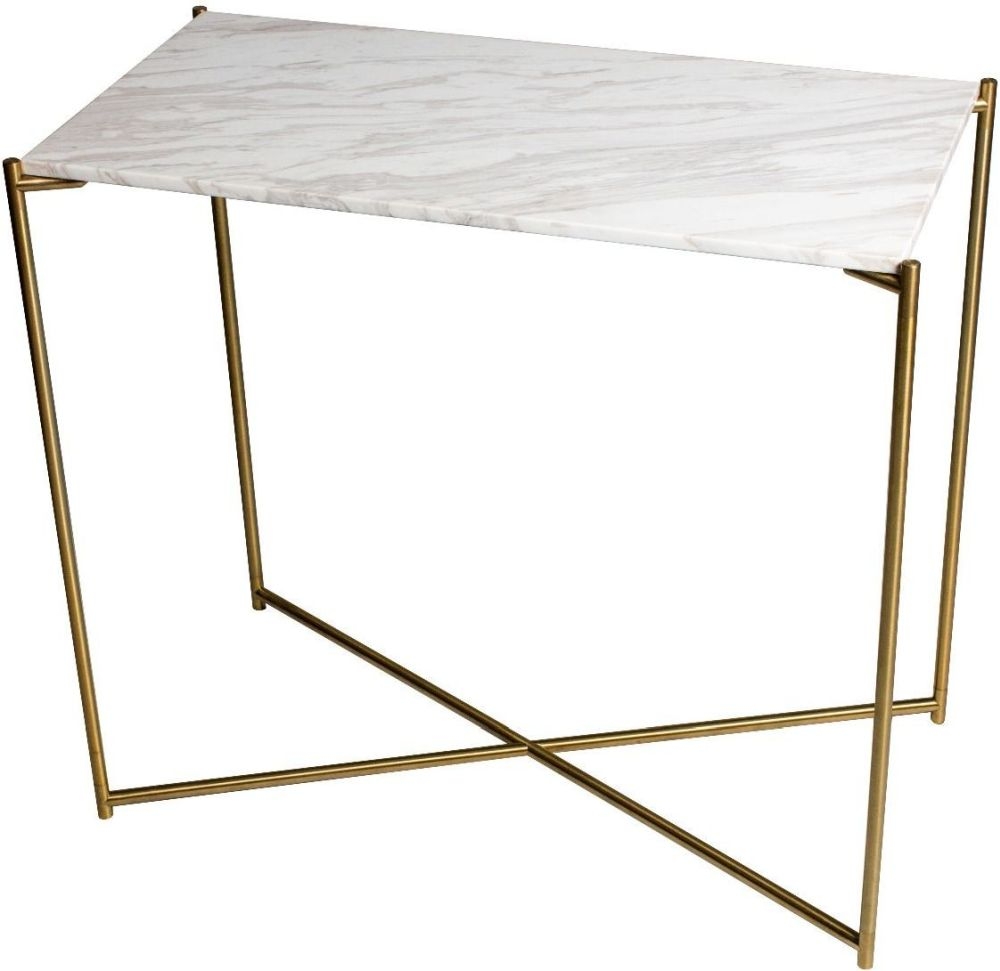 Gillmore Space Iris White Marble Top With Brass Frame Console Table Small