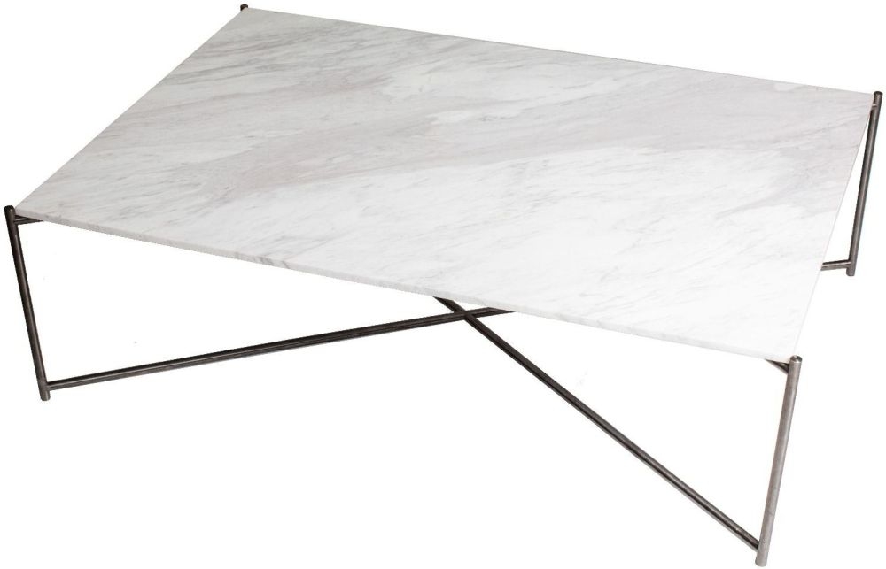 Gillmore Space Iris White Marble Top Rectangular Coffee Table With Gun Metal Frame