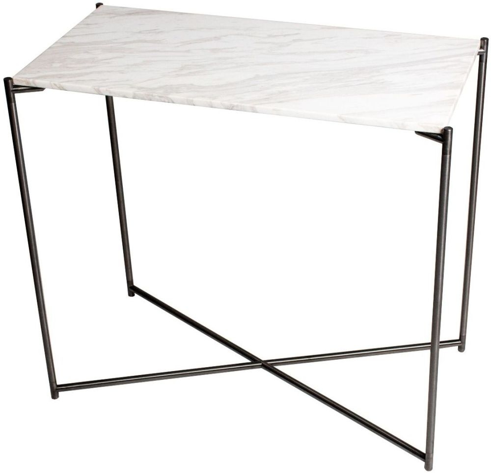 Gillmore Space Iris White Marble Top Small Console Table With Gun Metal Frame