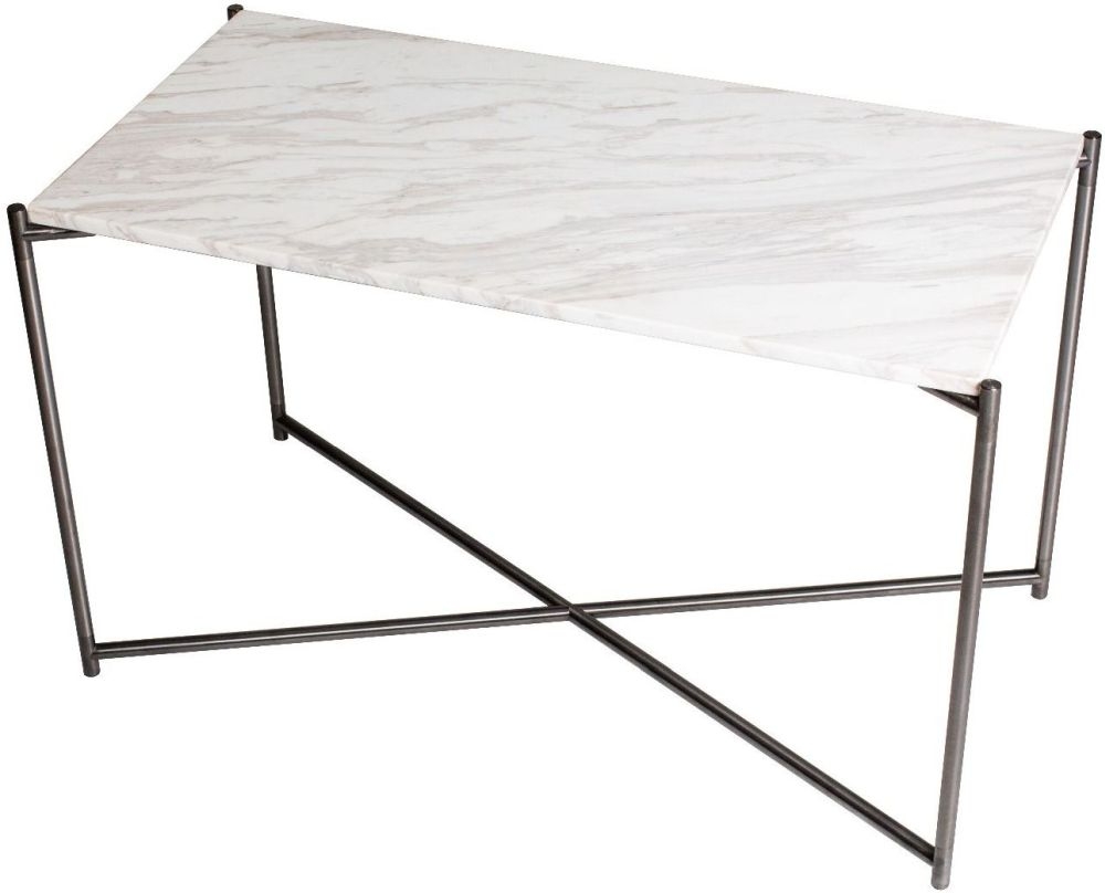 Gillmore Space Iris White Marble Top Rectangular Side Table With Gun Metal Frame