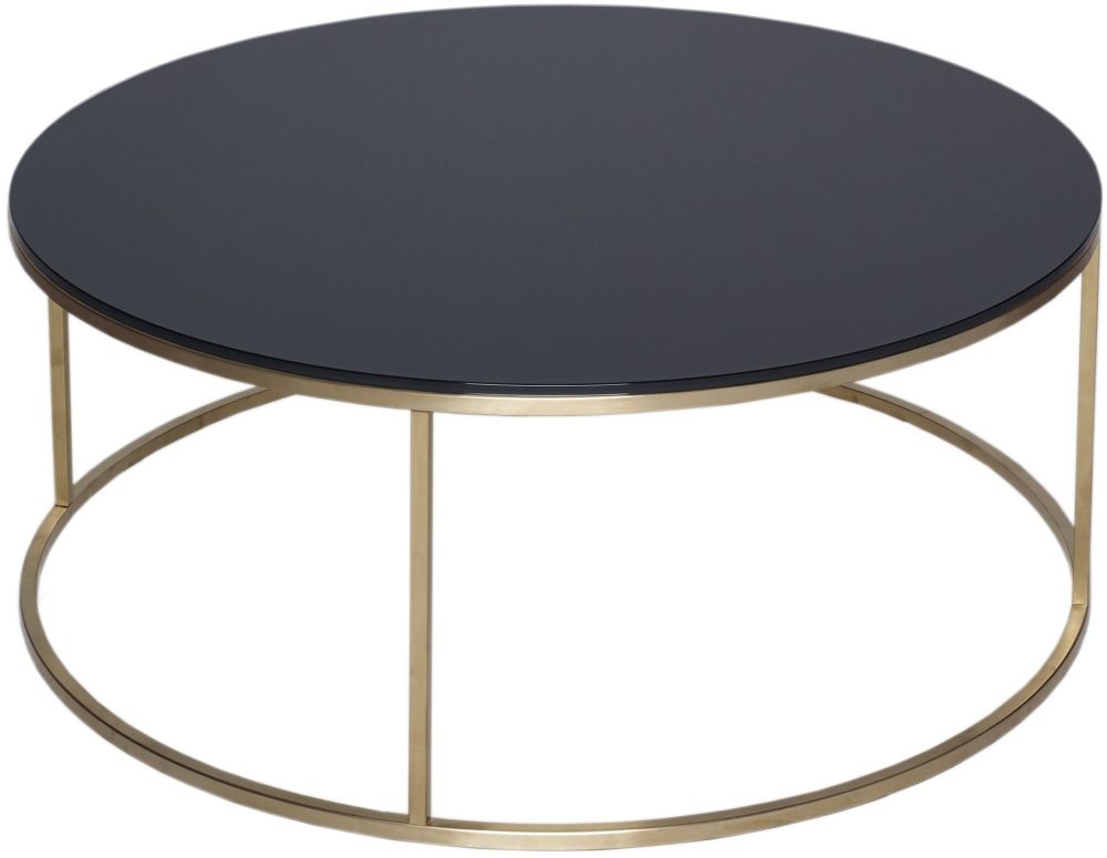 Gillmore Space Kensal Black Glass And Brass Round Coffee Table