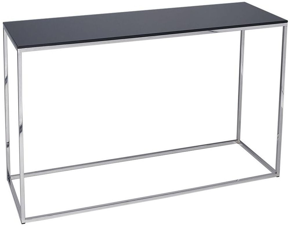 Gillmore Space Kensal Black Glass And Stainless Steel Console Table