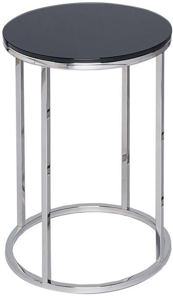 Gillmore Space Kensal Black Glass And Stainless Steel Round Side Table