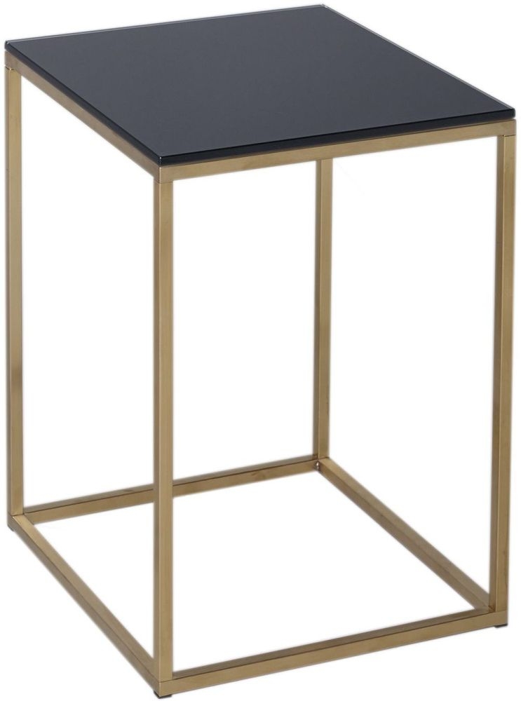 Gillmore Space Kensal Black Glass And Brass Square Side Table